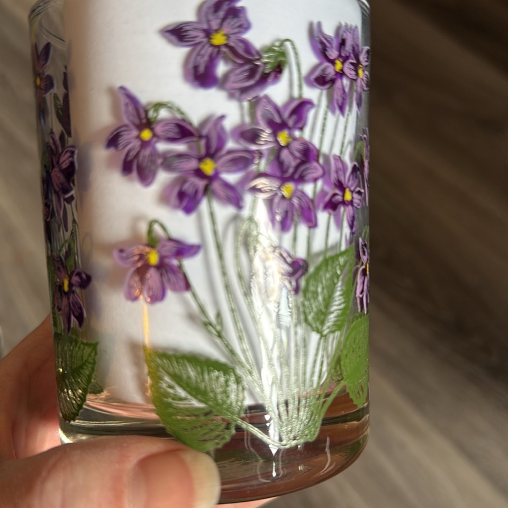 Vintage Cera Violet Old Fashioned Low Ball Rocks Glass Purple Flower Barware MCM - Picture 3 of 5